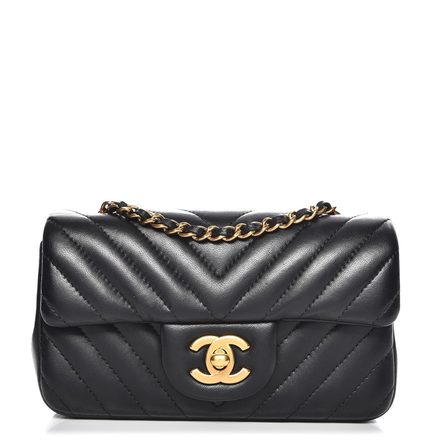 Chanel Lambskin Chevron Quilted Extra Mini Rectangular Flap Black 1 of 8