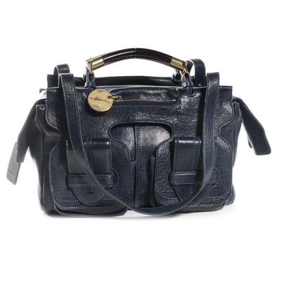 Chloe Leather Saskia Satchel Navy 1 of 7