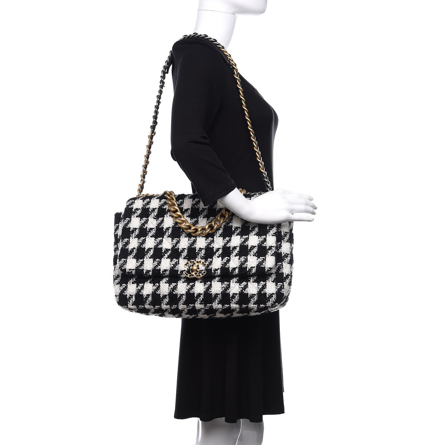 Chanel Tweed Quilted Maxi 19 Flap Black Ecru White 2 of 11