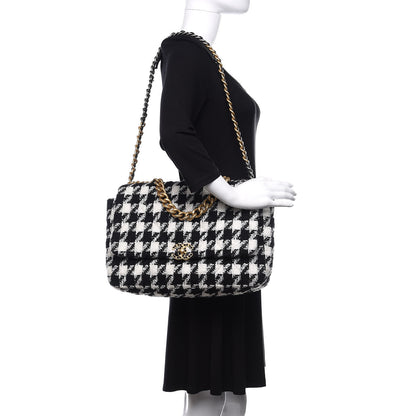 Chanel Tweed Quilted Maxi 19 Flap Black Ecru White 2 of 11