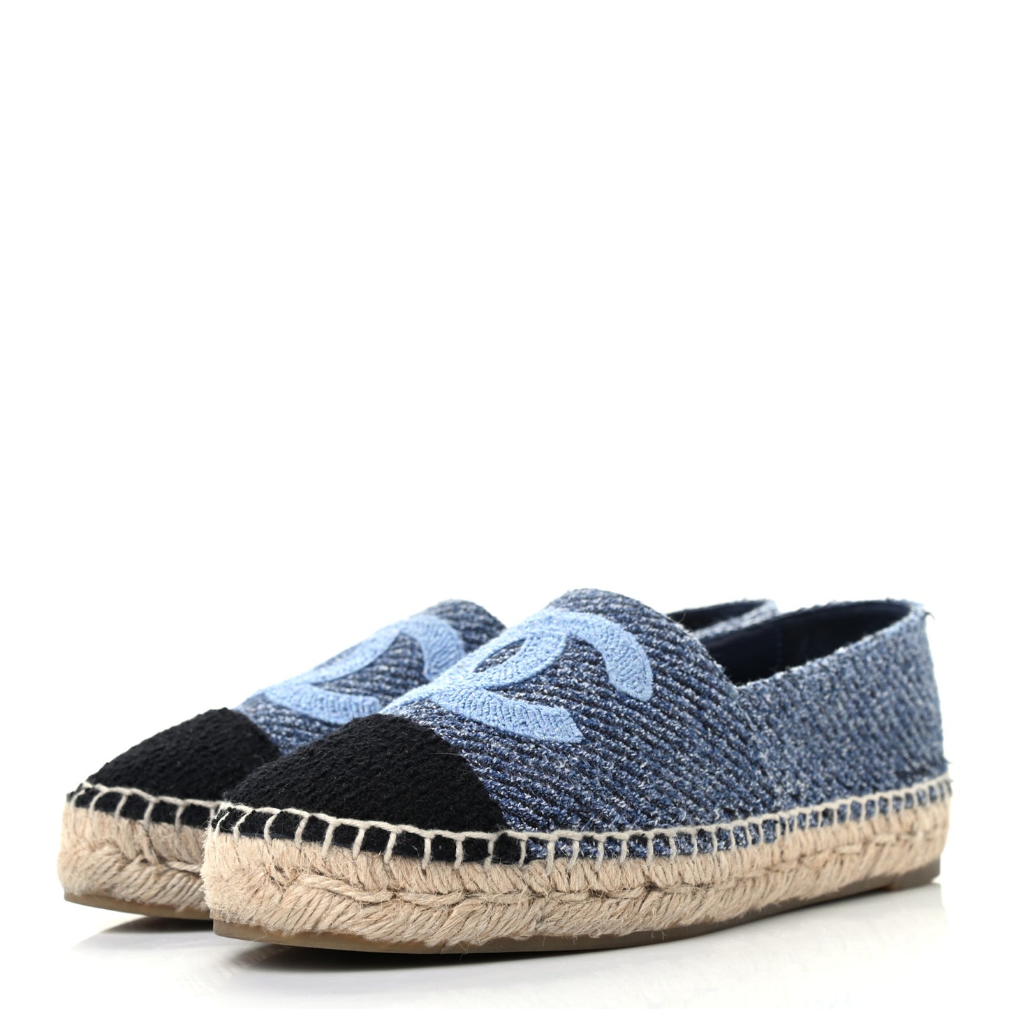 Cotton Tweed CC Espadrilles 36 Blue Ecru Black