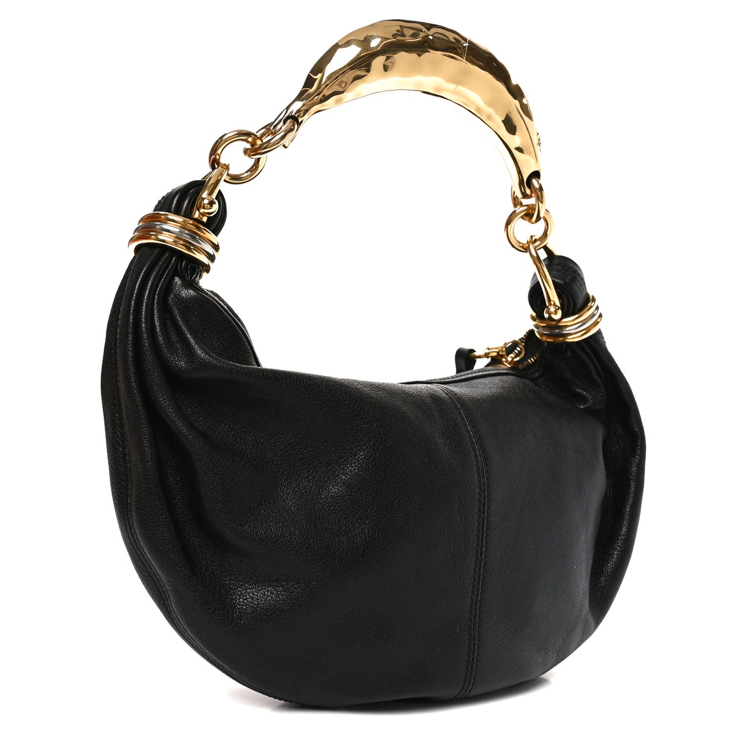 Grained Buffalo Small Bracelet Hobo Bag Black