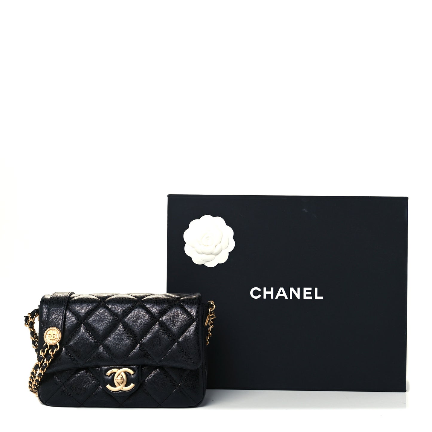 Caviar Quilted Small Twist Your Buttons Flap Black