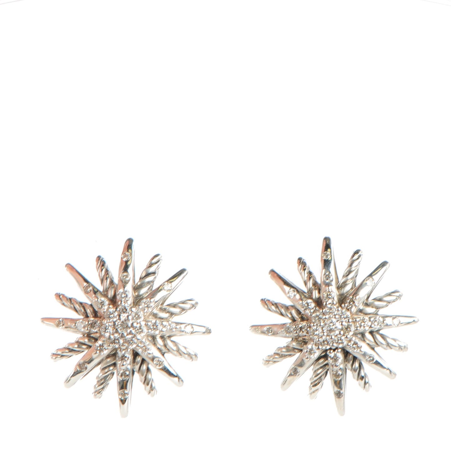 Sterling Silver Diamond 16mm Starburst Earrings