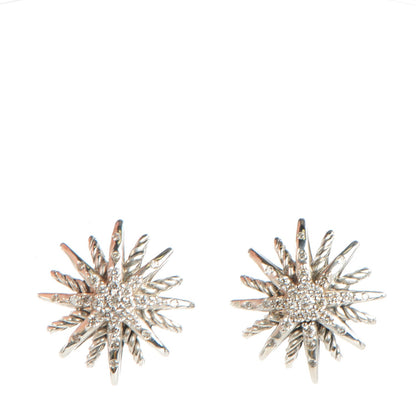 David Yurman Sterling Silver Diamond 16mm Starburst Earrings 1 of 4