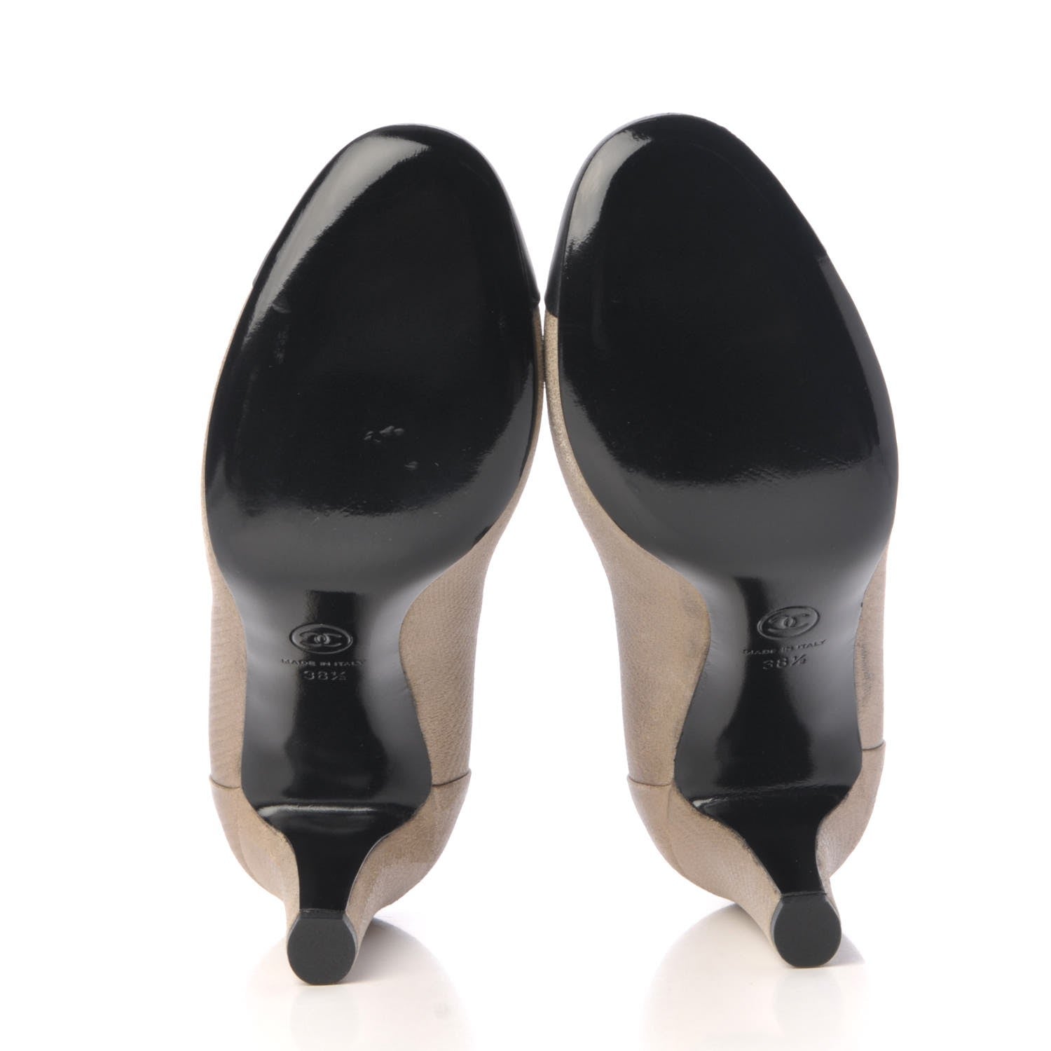 Chanel Embossed Lambskin Calfskin CC Cap Toe Pumps 38.5 Black 5 of 17