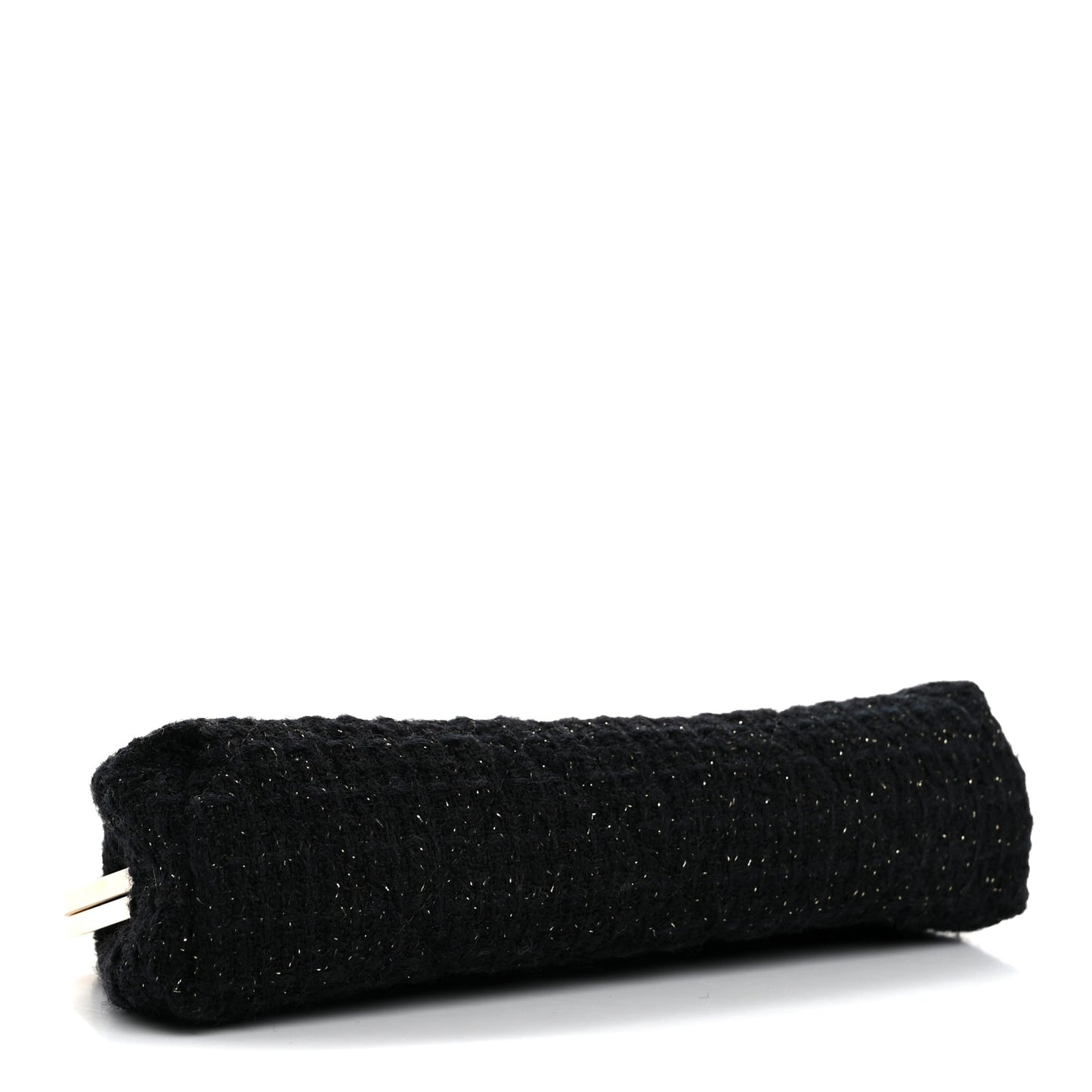 Tweed Quilted Kiss Lock Clutch Black