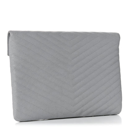 Chanel Caviar Chevron Quilted Small Statement Pouch Grey 3 of 10