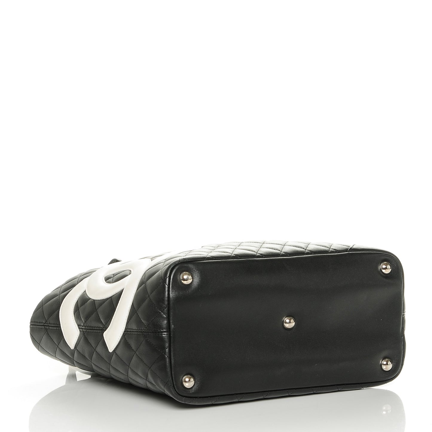 Calfskin Quilted Large Cambon Tote Black White