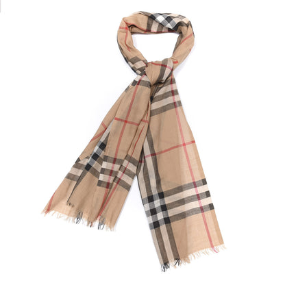 Burberry Linen Giant Check Lightweight Scarf Camel 3 of 3