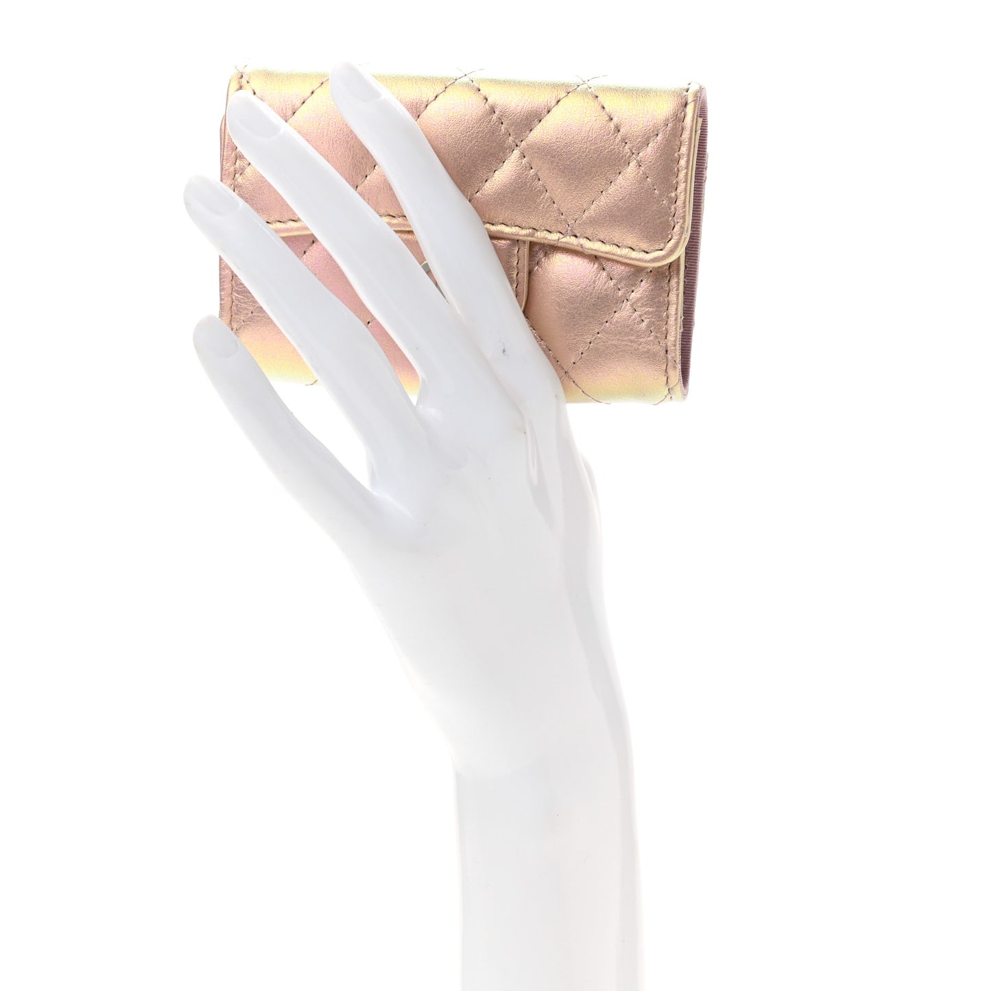 Iridescent Calfskin Quilted Classic 4 Key Holder Wallet Pink