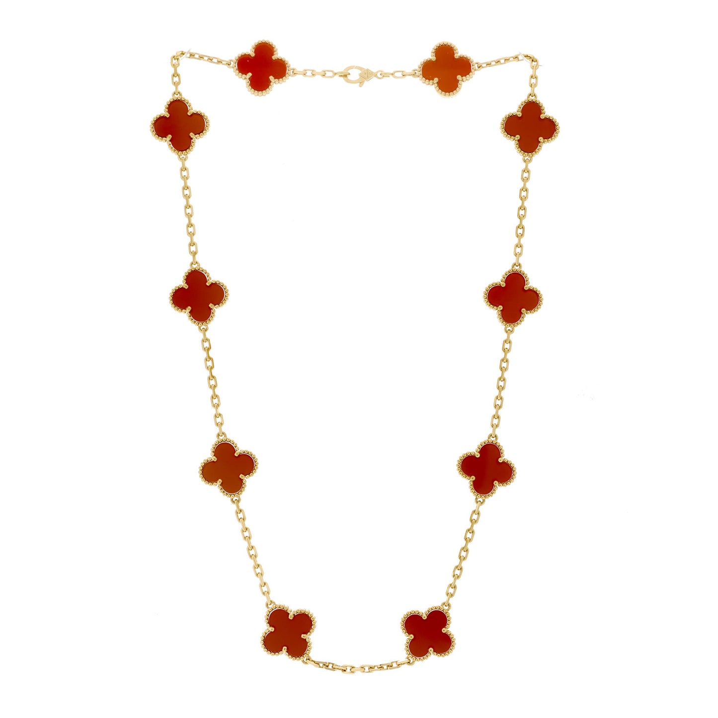 18K Yellow Gold Carnelian 10 Motifs Vintage Alhambra Necklace