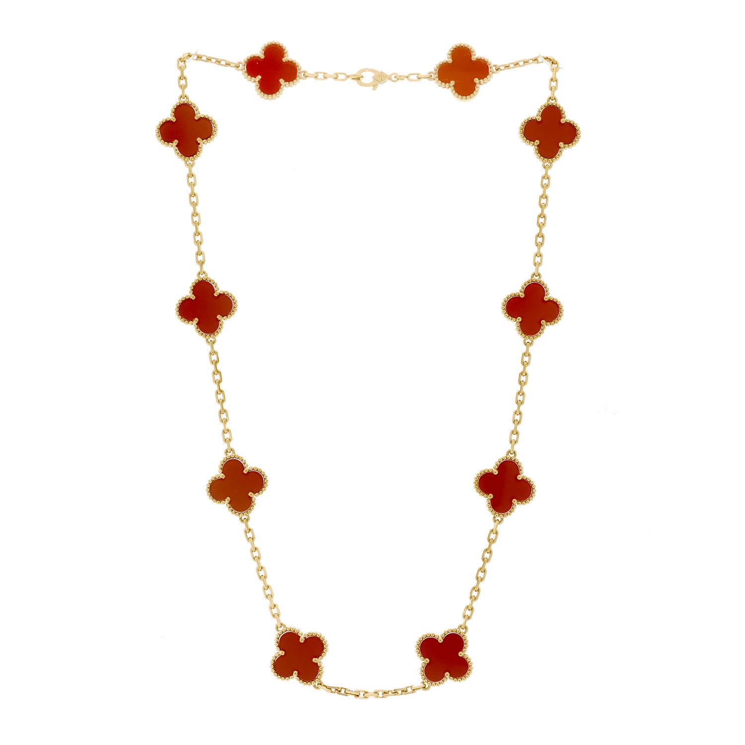 Van Cleef & Arpels 18K Yellow Gold Carnelian 10 Motifs Vintage Alhambra Necklace 3 of 6