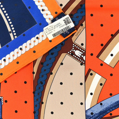 Hermes Silk La Berline Bayadere Scarf 90 Orange Beige Bleu 3 of 3