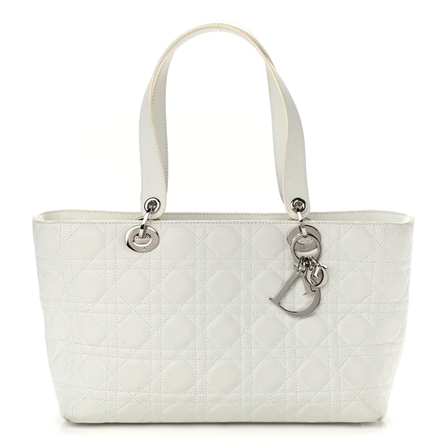 Lambskin Cannage Large Lady Dior Shopper Tote White