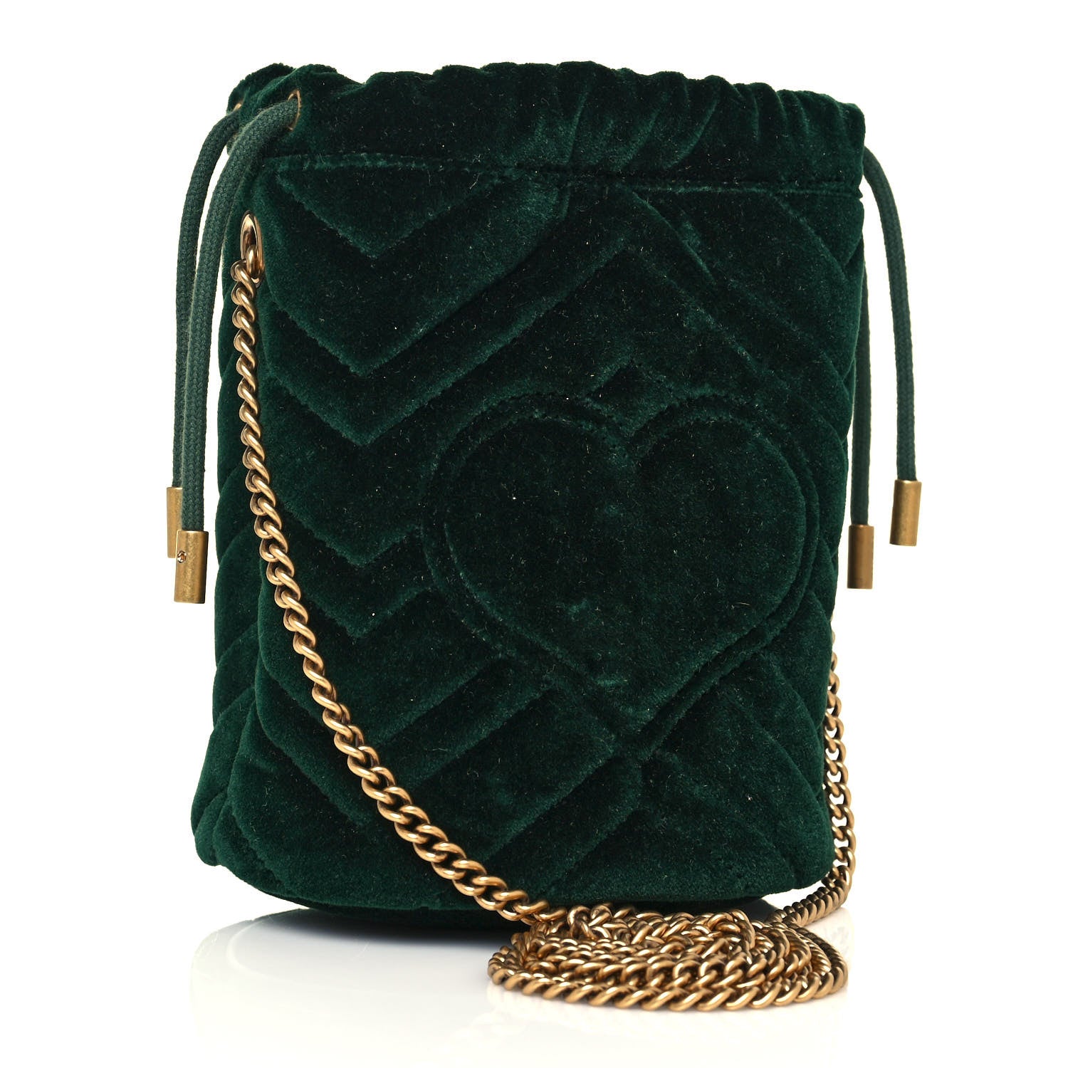Gucci Velvet Matelasse Mini GG Marmont 2.0 Bucket Bag Dark Green 3 of 12