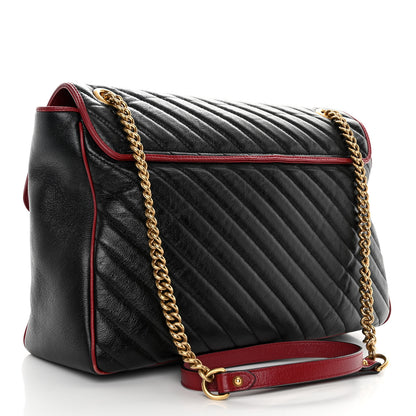 Gucci Vintage Effect Calfskin Matelasse Diagonal Large Torchon GG Marmont Shoulder Bag Black Romantic Cherry 3 of 10