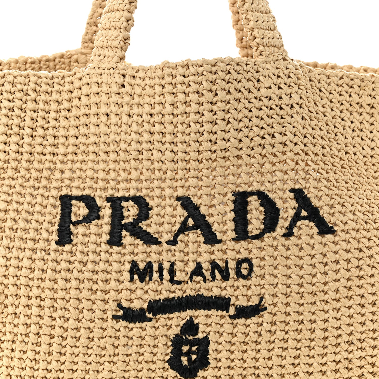 Prada Yarn Raffia Effect Crochet Embroidered Logo Tote Naturale 8 of 10