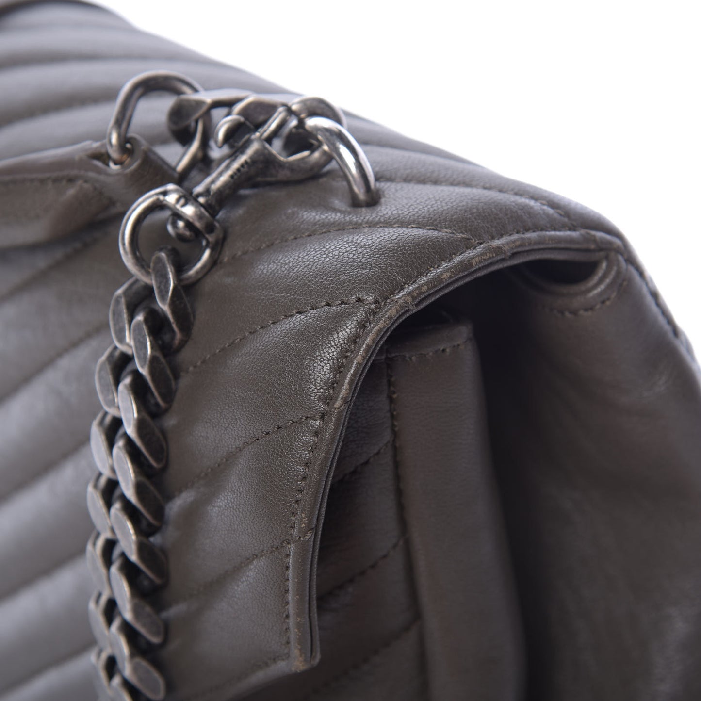 Sheepskin Matelasse Chevron Monogram Large College Satchel Dark Anthracite