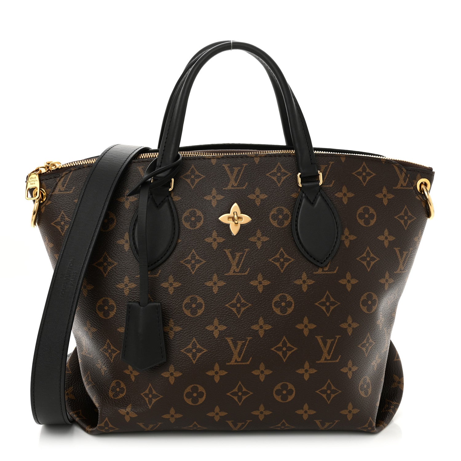 Louis Vuitton Monogram Flower Zipped Tote MM Black 1 of 10