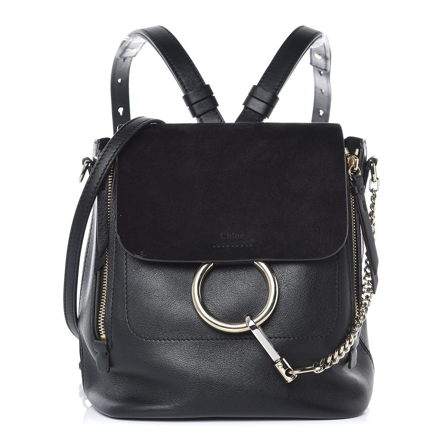 Suede Calfskin Small Faye Backpack Black