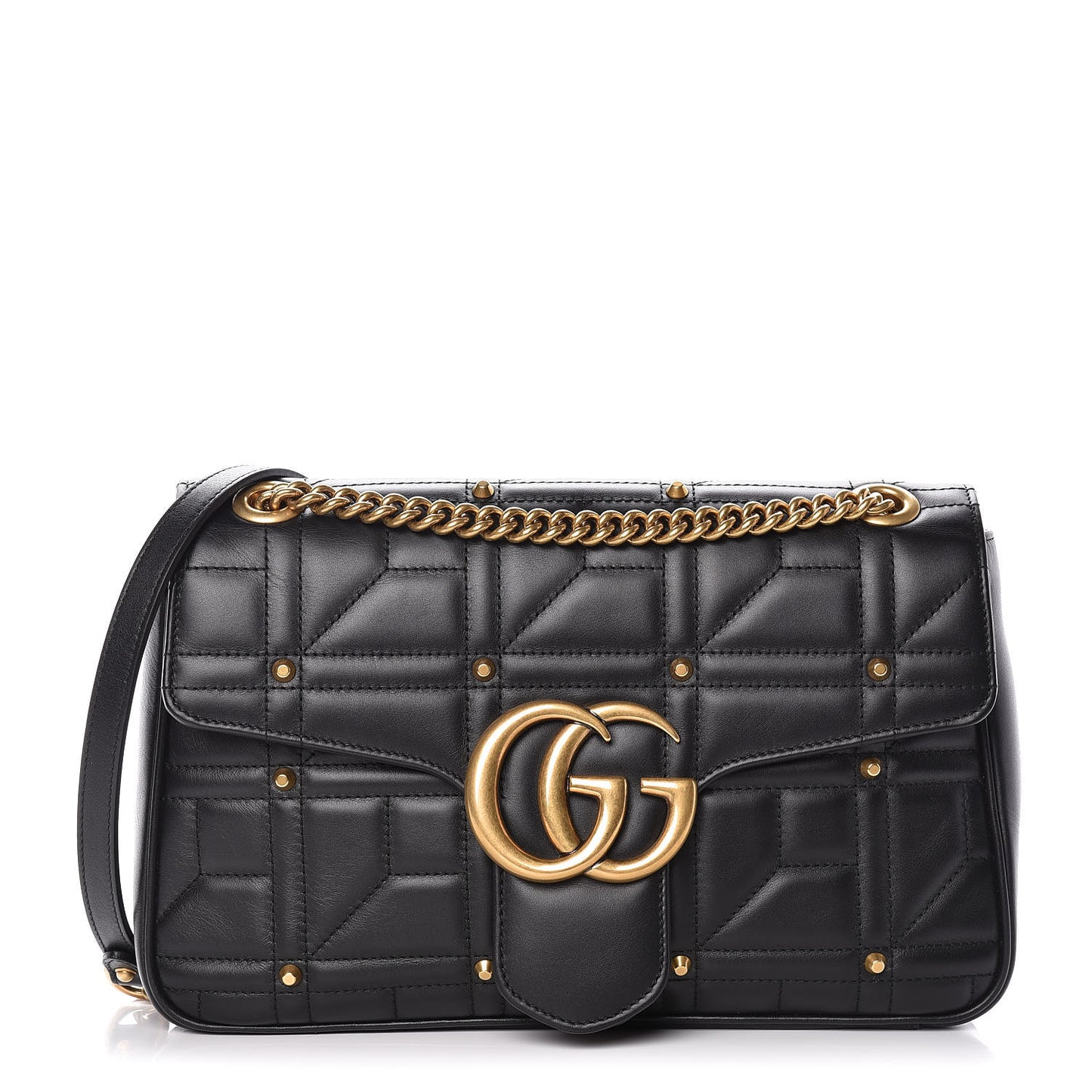 Calfskin Matelasse Studded Medium GG Marmont Shoulder Bag Black