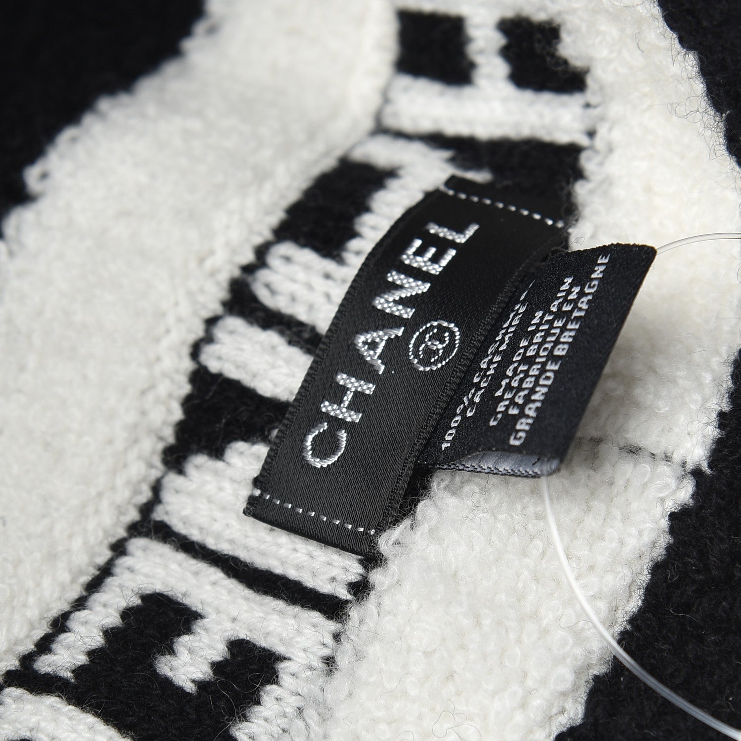 Chanel Cashmere CC Beanie Hat Ecru Black 4 of 4