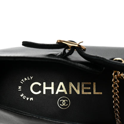 Chanel Shiny Lambskin Pearl Cap Toe Ankle Chain Ballerina Flats 41 Black 8 of 10