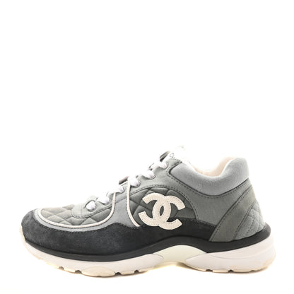 Chanel Fabric Suede Calfskin Quilted CC Sneakers 37 Dark Grey 1 of 8