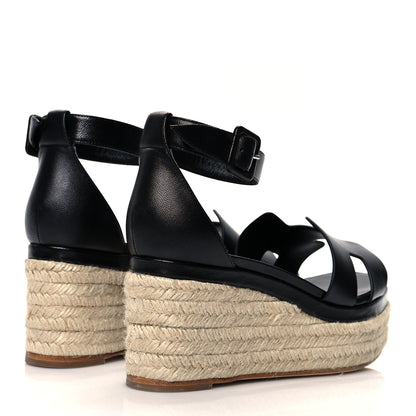 Hermes Goatskin Elda Espadrille Wedge Sandals 39 Black 4 of 8