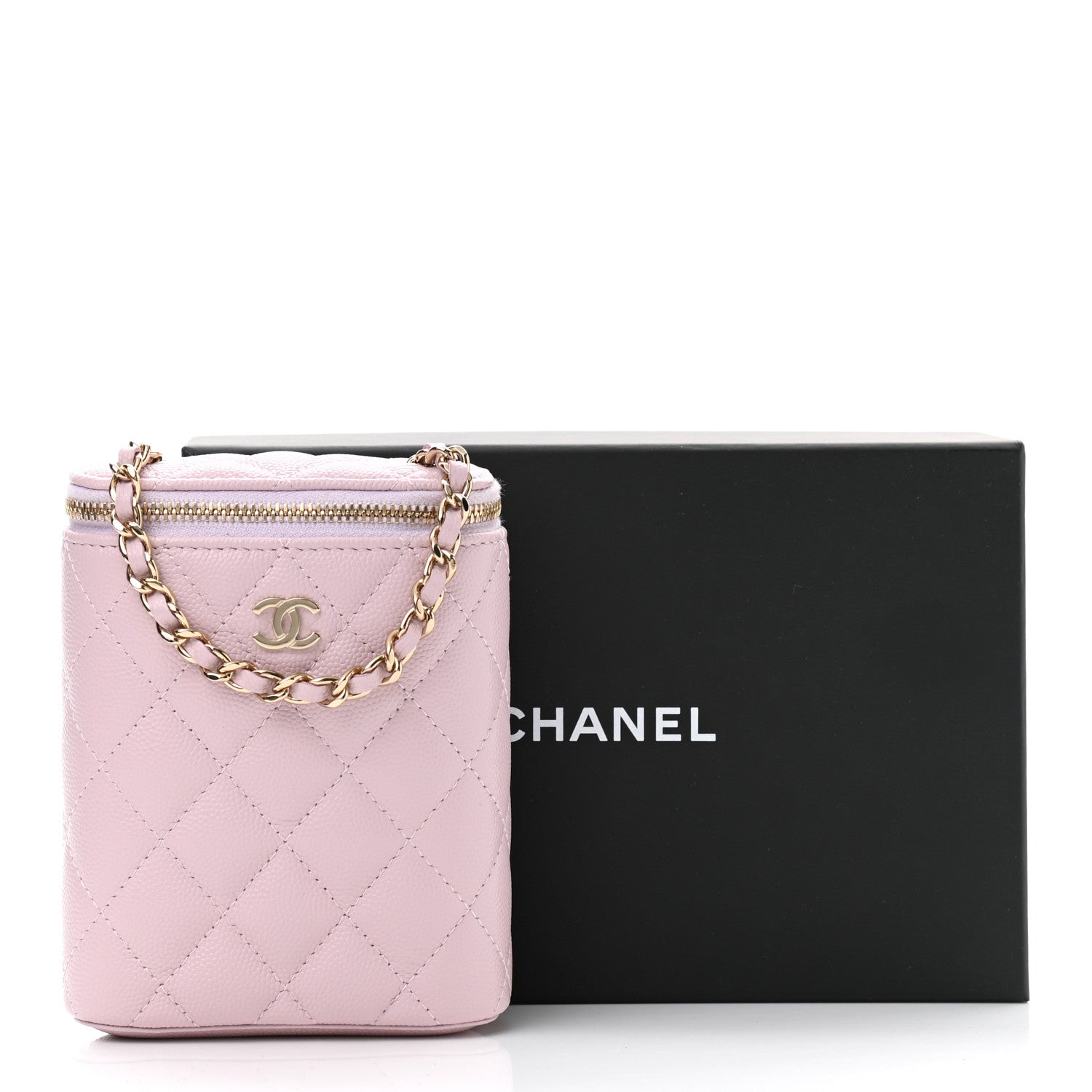Chanel Caviar Quilted Small Vertical Coco Beauty Vanity Case With Chain Light Pink 12 of 12