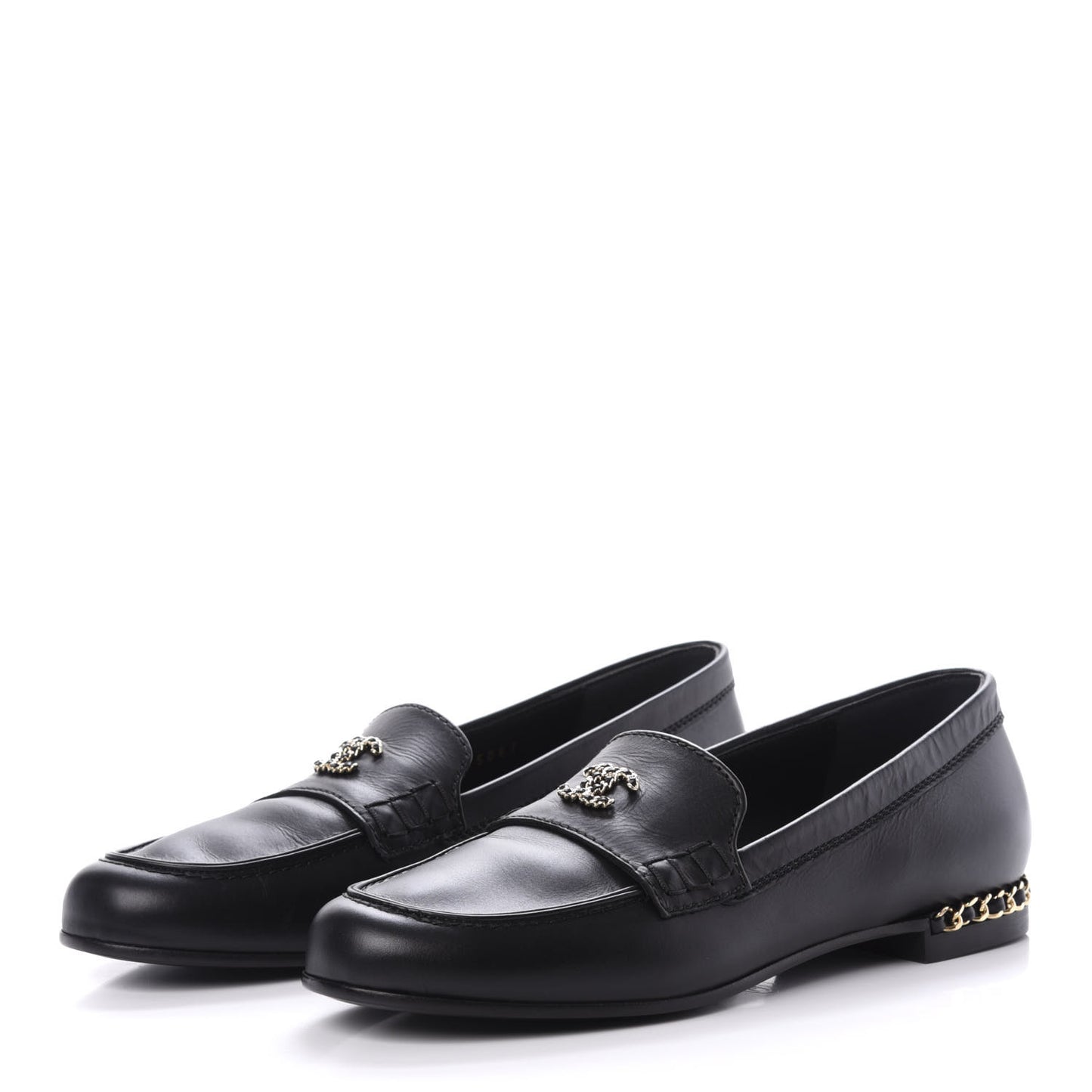 Calfskin CC Chain Mocassin Loafers 37.5 Black