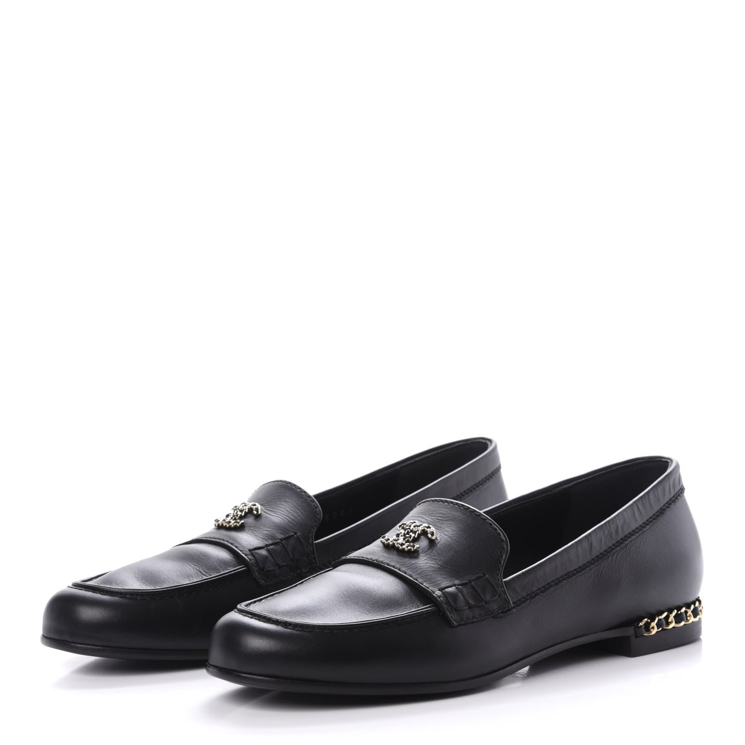 Chanel Calfskin CC Chain Mocassin Loafers 37.5 Black 3 of 9
