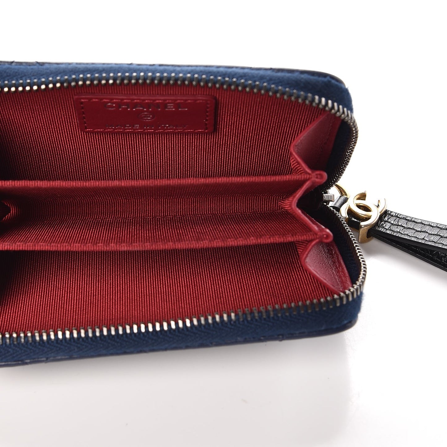 Aged Calfskin Quilted Gabrielle Zip Around Coin Purse Wallet Blue Black