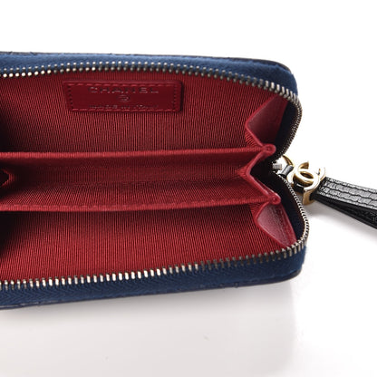 Chanel Aged Calfskin Quilted Gabrielle Zip Around Coin Purse Wallet Blue Black 5 of 8