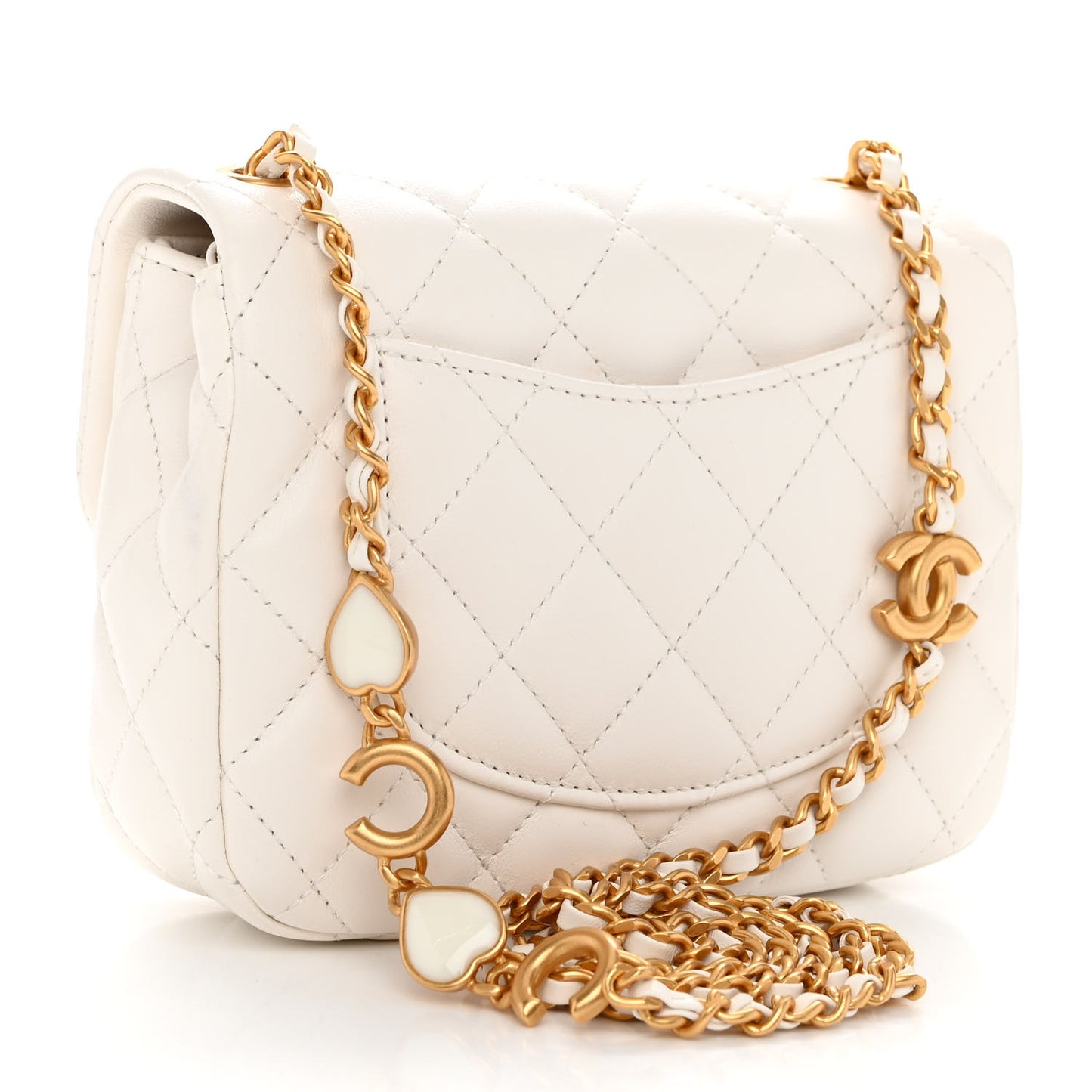 Lambskin Enamel Quilted Mini Coco Hearts Square Flap White