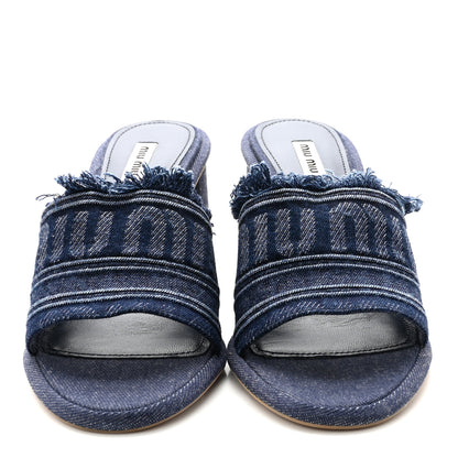 Miu Miu Denim Logo Sandals 39.5 Bleu 3 of 8