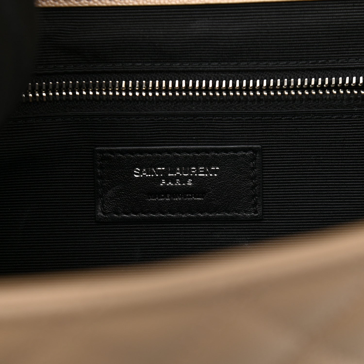 Saint Laurent Grain De Poudre Mixed Matelasse Large Triquilt Monogram Satchel Dark Beige 6 of 9