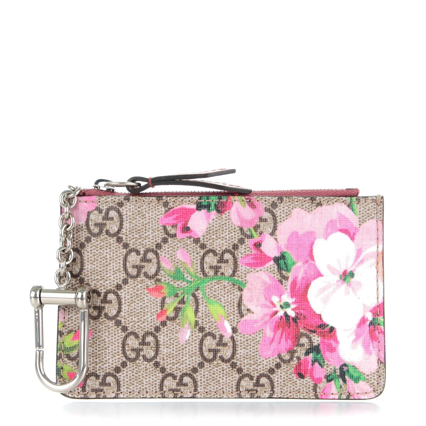 GG Supreme Monogram Blooms Key Ring Coin Case Beige Multicolor Dry Rose