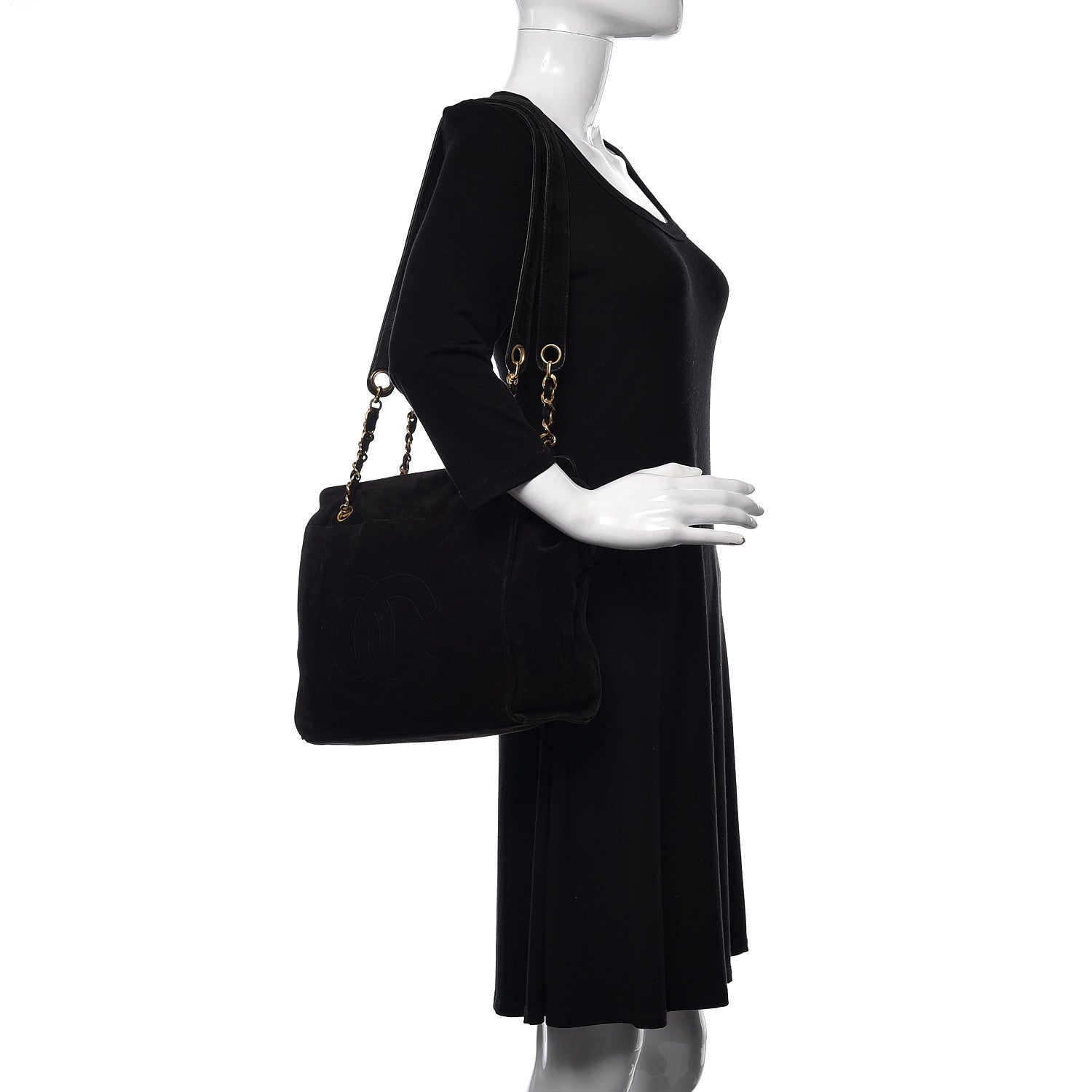 Chanel Suede CC Shoulder Bag Black 2 of 13