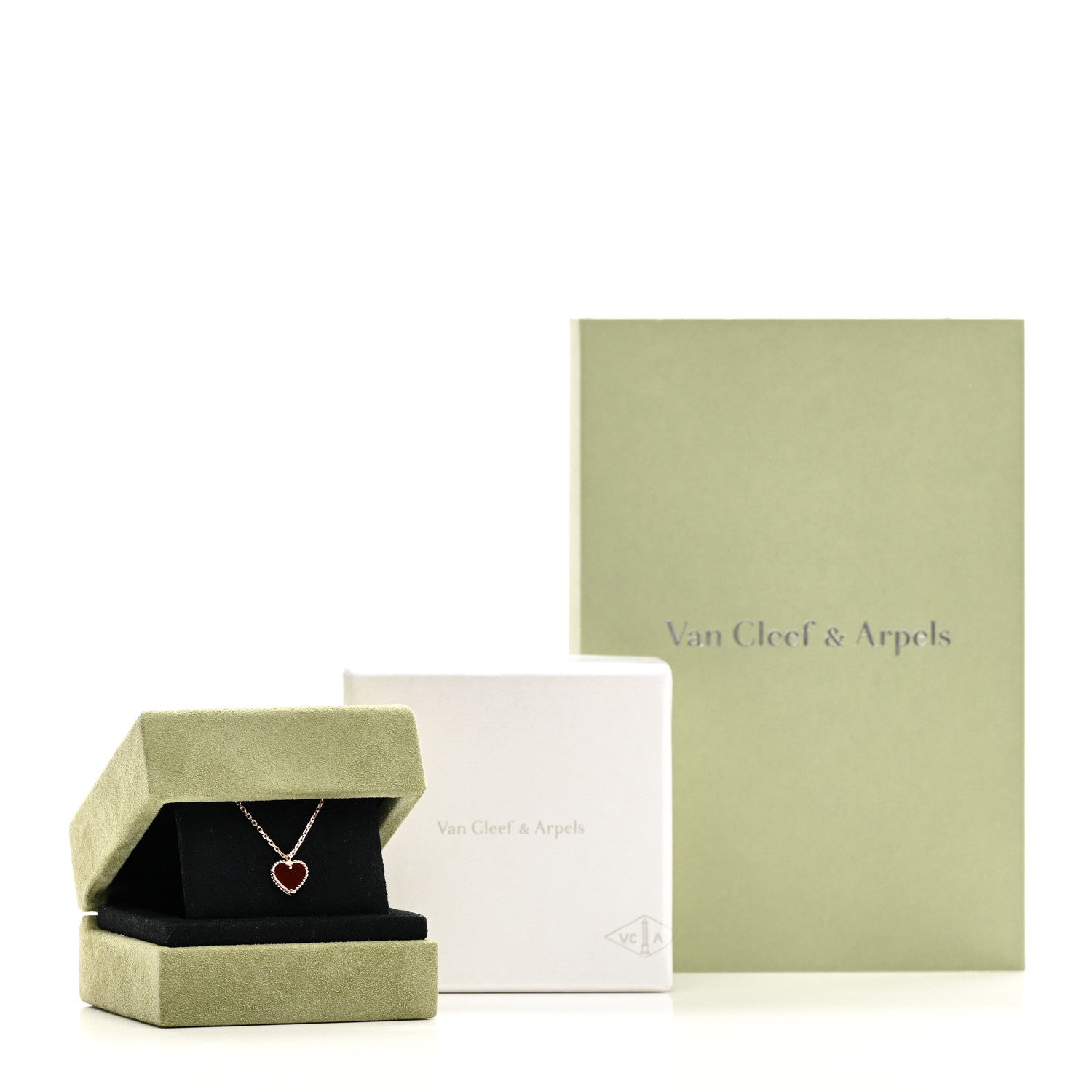 Van Cleef & Arpels 18k Rose Gold Carnelian Sweet Alhambra Heart Pendant Necklace 6 of 6