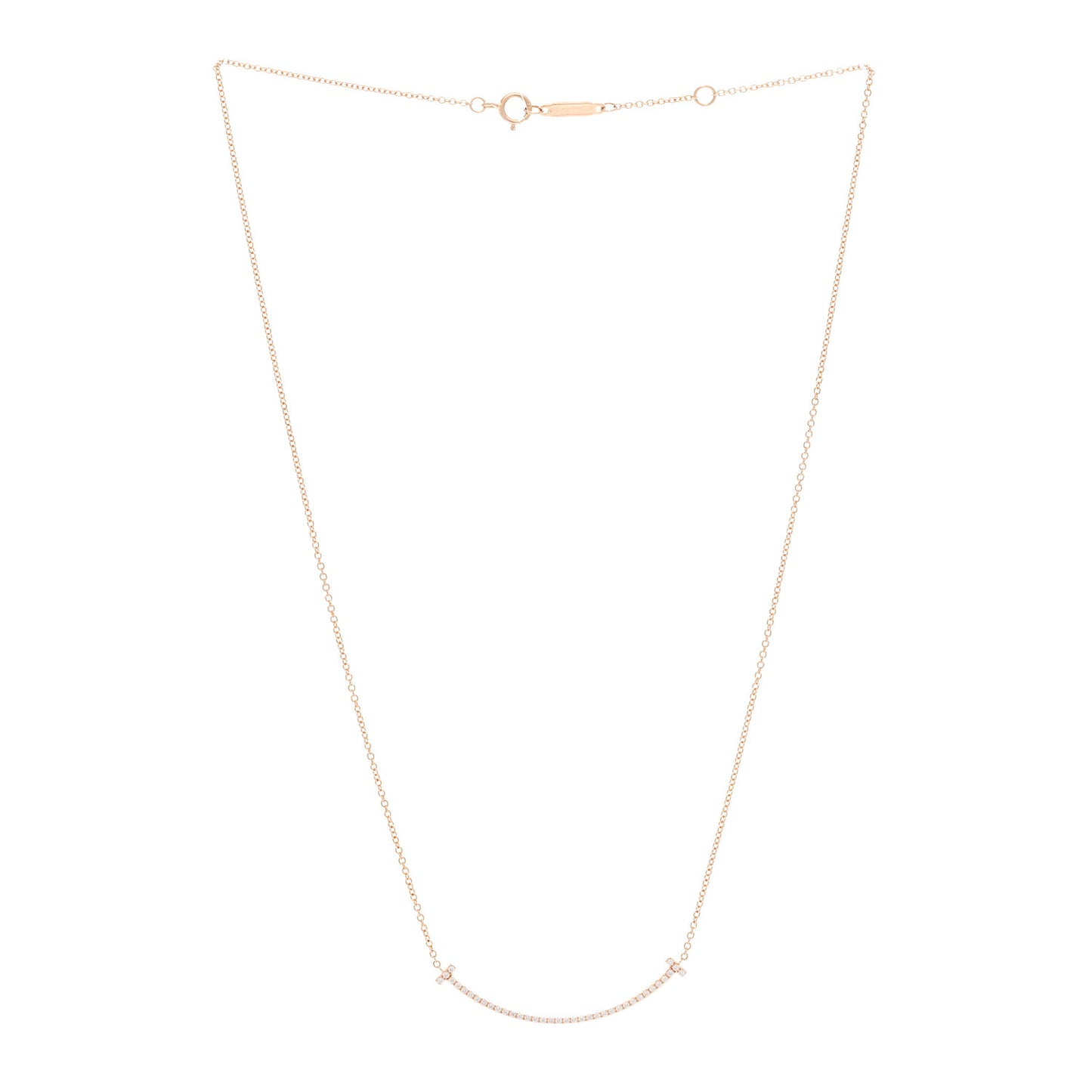 18K Rose Gold Diamond Small T Smile Pendant Necklace