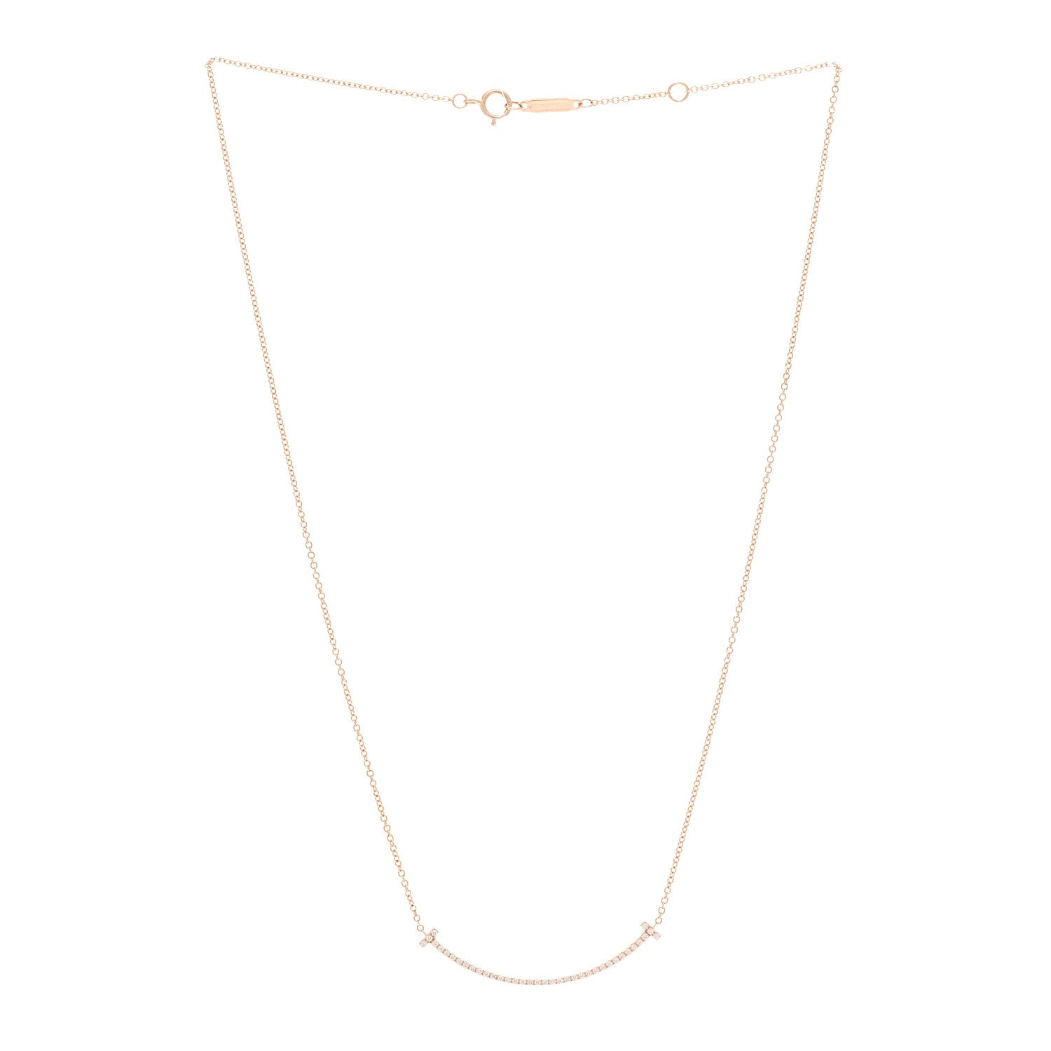 Tiffany 18K Rose Gold Diamond Small T Smile Pendant Necklace 3 of 5