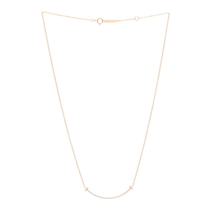 Tiffany 18K Rose Gold Diamond Small T Smile Pendant Necklace 3 of 5