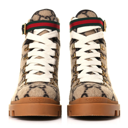 Gucci Covered Wool Big GG Monogram Womens Lace Up Combat Ankle Boots 40.5 Beige Ebony Cocoa 2 of 7