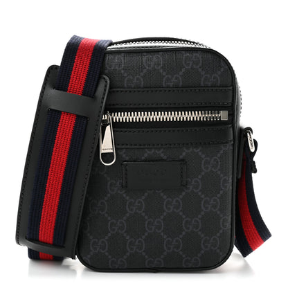 Gucci GG Supreme Monogram Appia Calfskin Web Small Camera Messenger Bag Black Grey 1 of 11