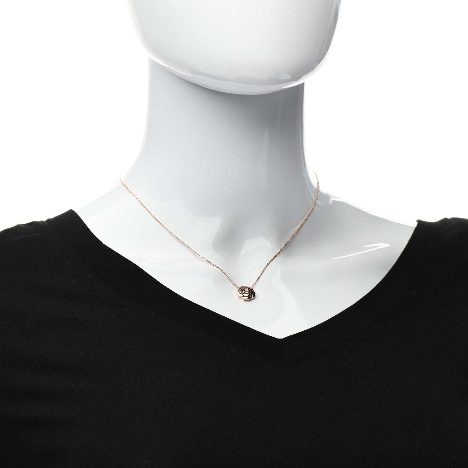 Chanel 18K Rose Gold Diamond Extrait de Camelia Pendant Necklace 2 of 7