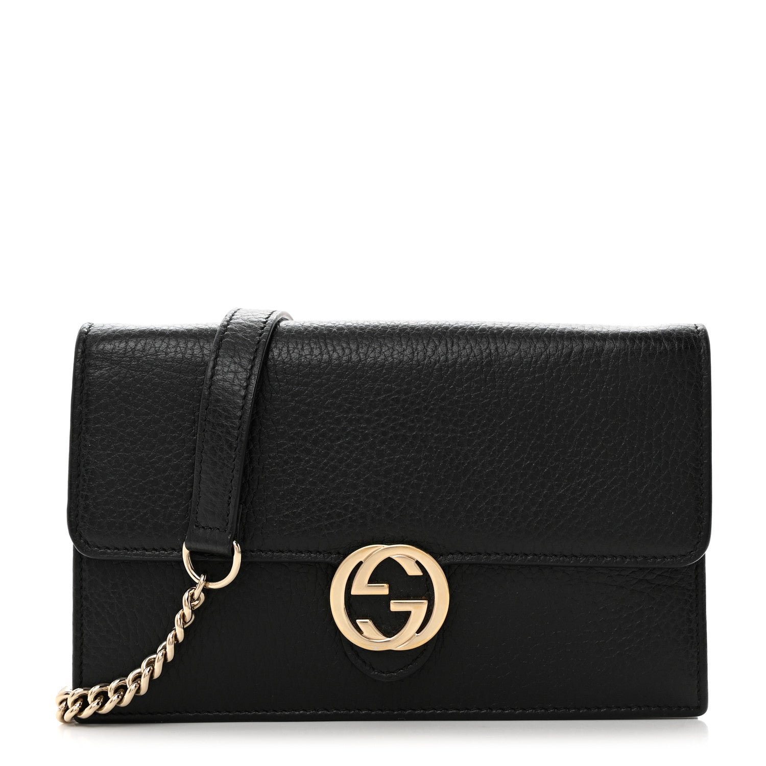 Gucci Dollar Calfskin Interlocking G Chain Wallet Black 1 of 10