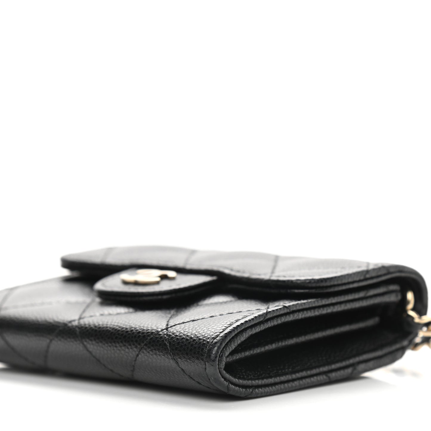 Caviar Quilted Flap Card Holder On Chain Black