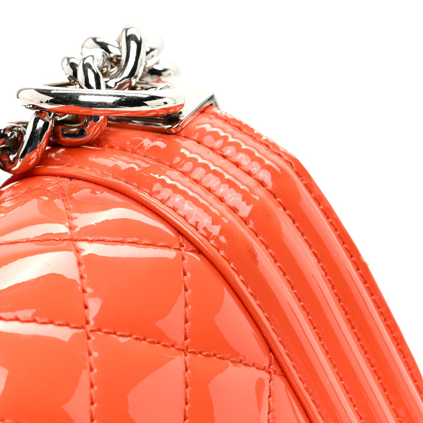 Patent Calfskin Quilted Small Plexiglass Boy Flap Orange